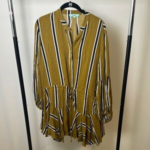 Karlie Greenish Yellow Striped Asymmetrical Tie Waist Dress Medium